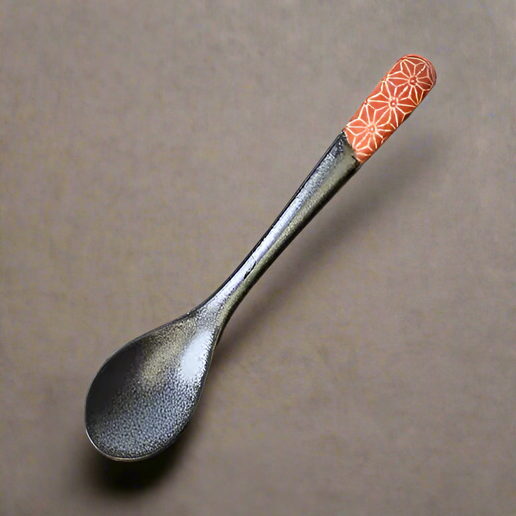 Porcelain Red Pattern Small Black Spoon