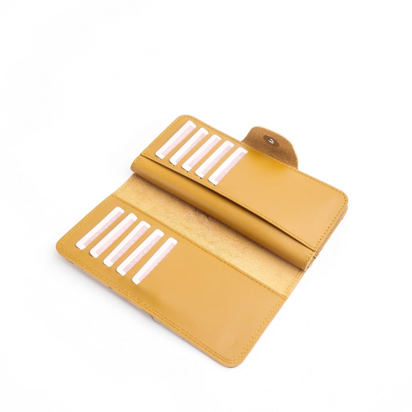 Pure Leather Long Wallet with Button Closure – Camel Brown  22 Card Slots & 6 Compartments