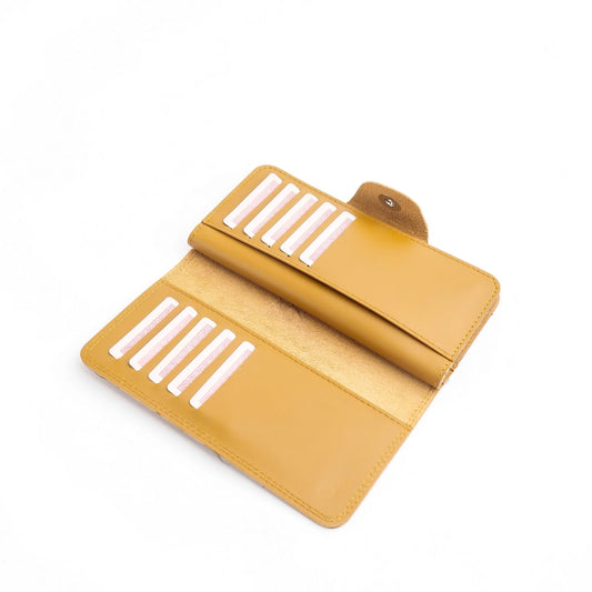 Pure Leather Long Wallet with Button Closure – Camel Brown  22 Card Slots & 6 Compartments