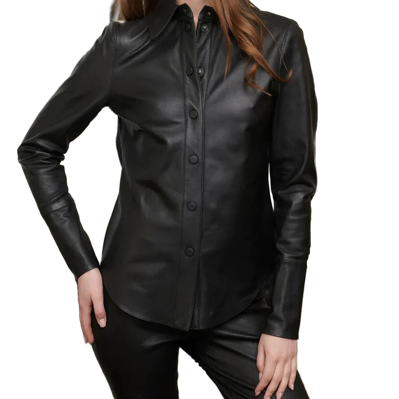 Handmade shirt Leather shirt Ladies shirt leather shirt for women Black leather shirt