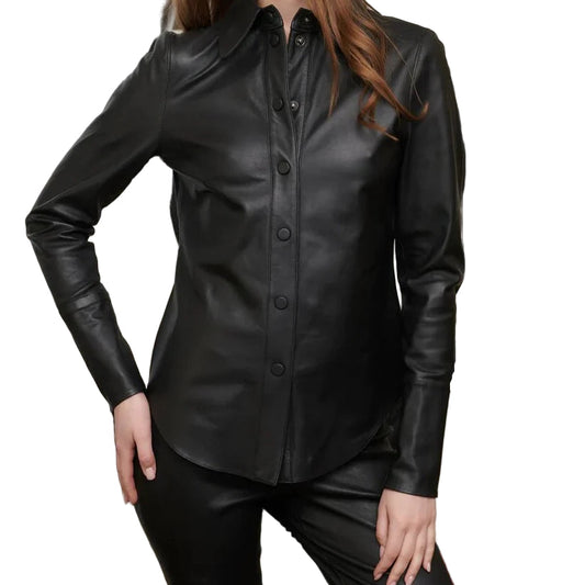 Handmade shirt Leather shirt Ladies shirt leather shirt for women Black leather shirt
