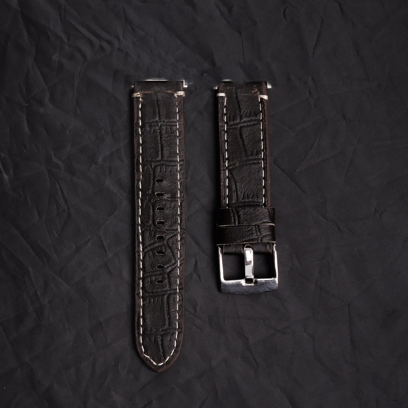 Handmade Leather Watch Strap  Dark Brown Replacement Band with Silver Buckle