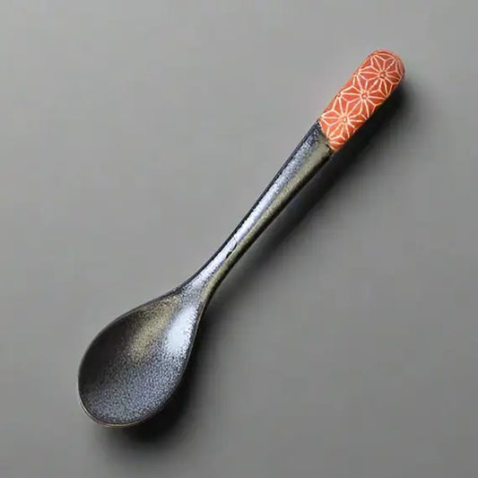 Porcelain Red Pattern Small Black Spoon