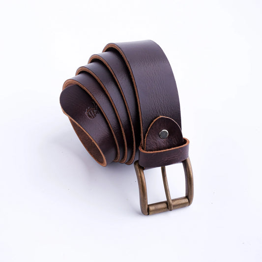 Leather Casual Jeans Belt for Men – Chocolate Brown  1.5" Width, Antique Brass B