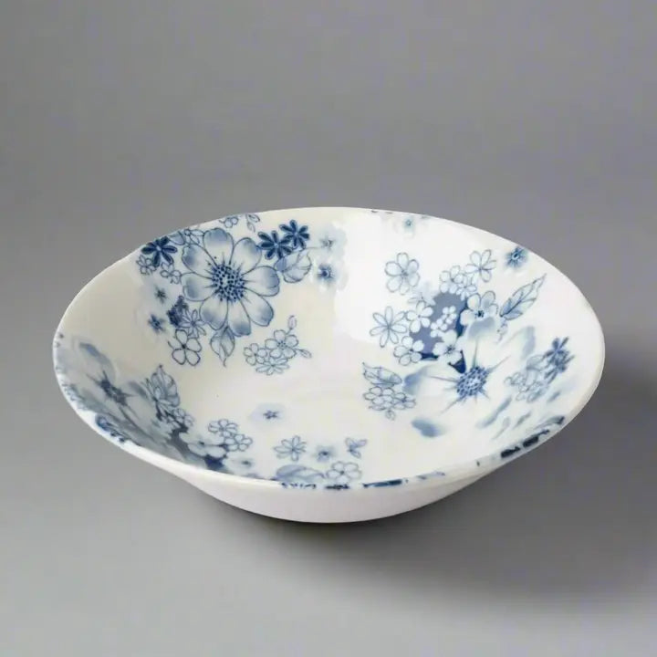 Hand Painted Blue Floral Porcelain Medium Bowl