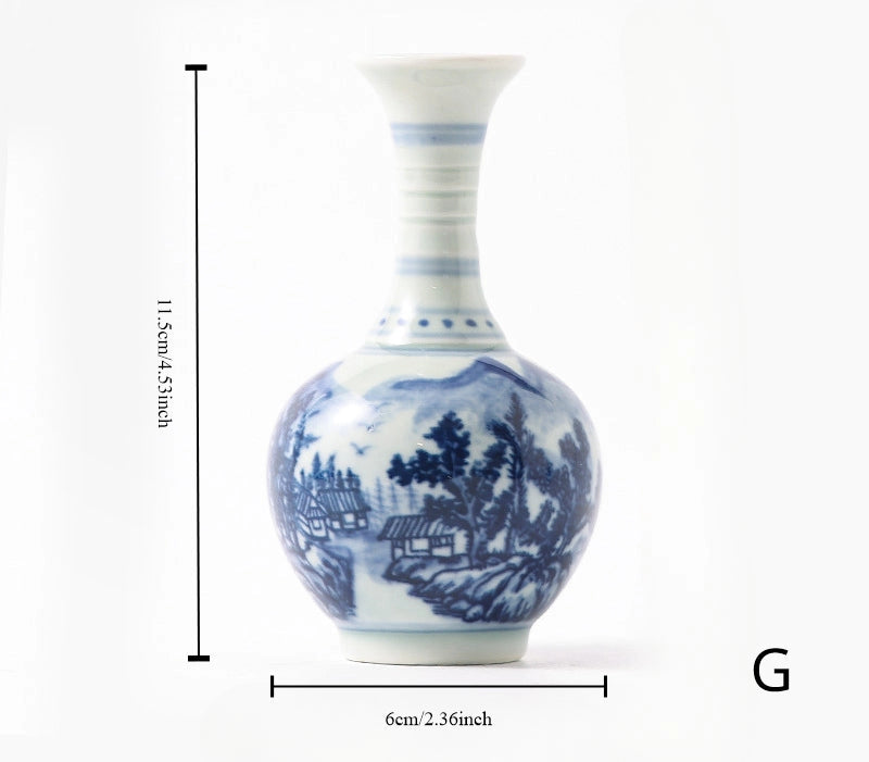 Hand Painted Blue & White Porcelain Mini Vase