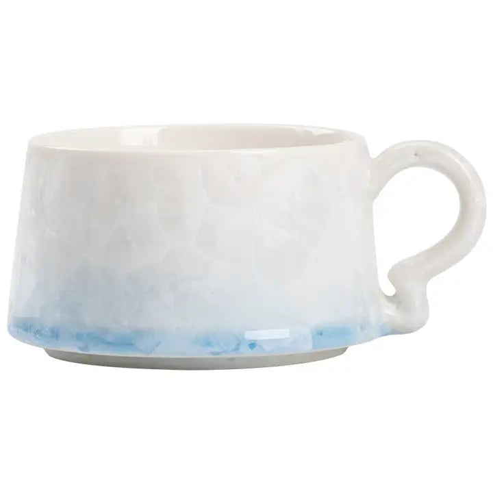 Crystal Glazed Ceramic Coffee Mug and Saucer Set