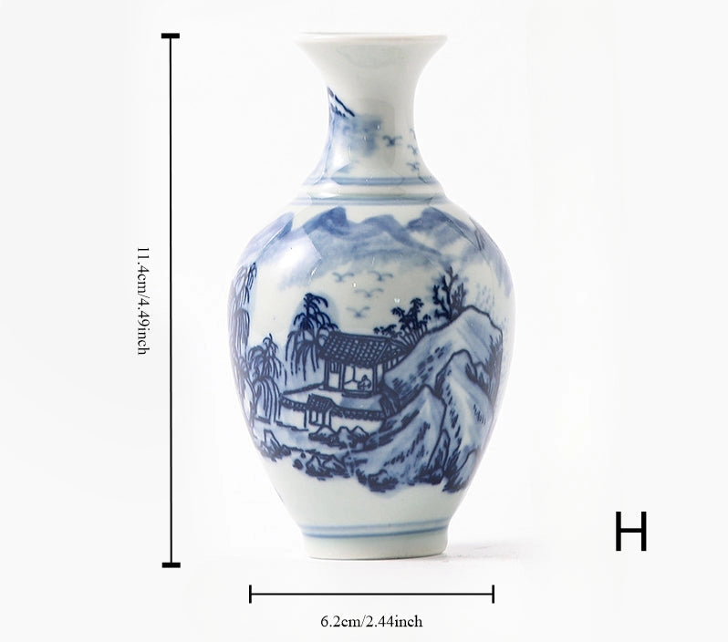 Hand Painted Blue & White Porcelain Mini Vase