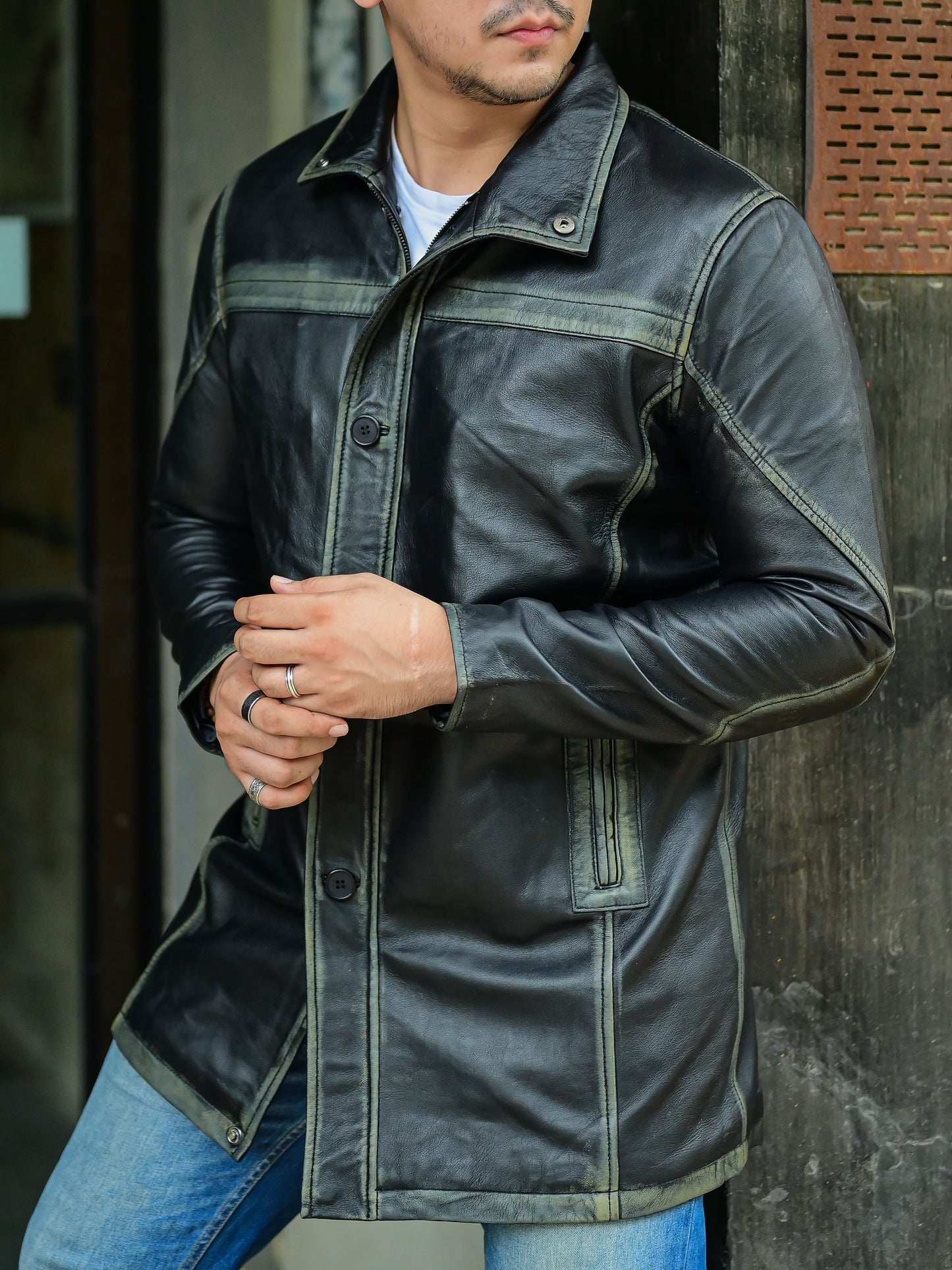 Handmade Coat Trench coat leather Long coat for men