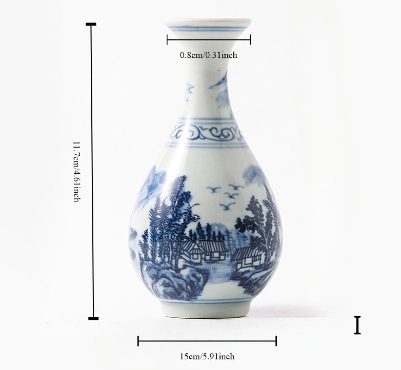 Hand Painted Blue & White Porcelain Mini Vase