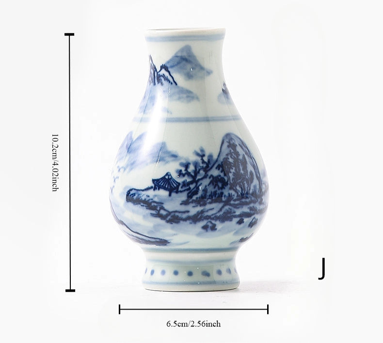 Hand Painted Blue & White Porcelain Mini Vase