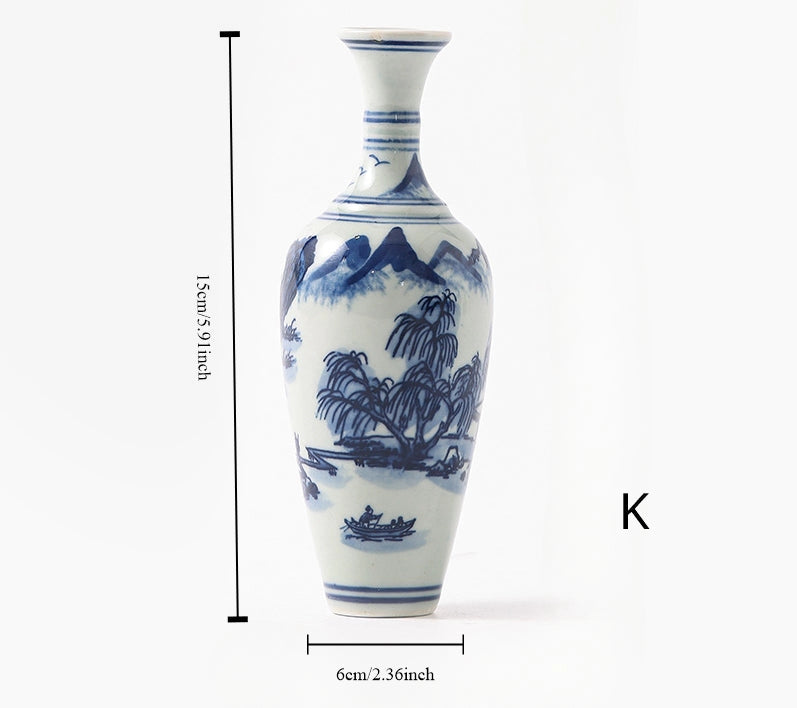 Hand Painted Blue & White Porcelain Mini Vase