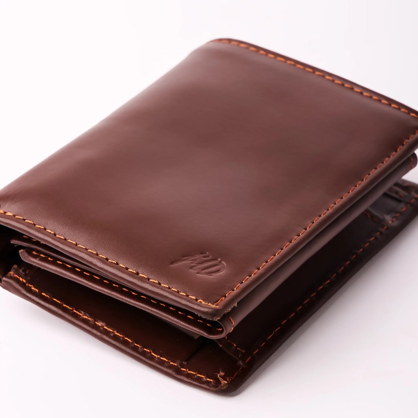 Brown Pure Leather Compact Wallet - Bifold with Coin Pocket & Dual ID Windows