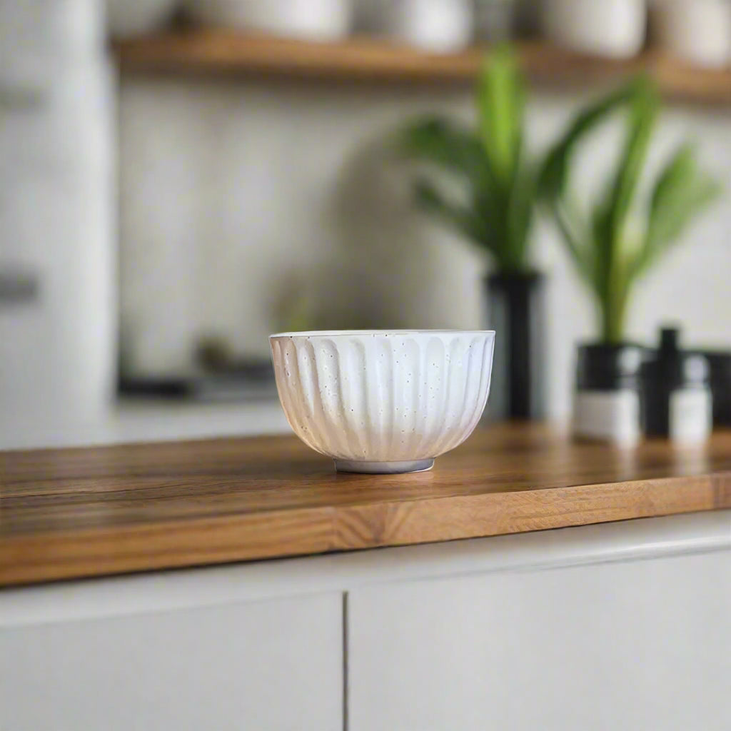 Speckled White Ridged Teacup