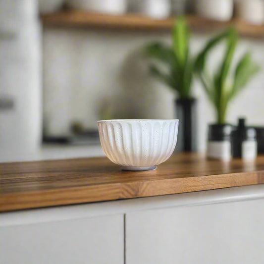 Speckled White Ridged Teacup