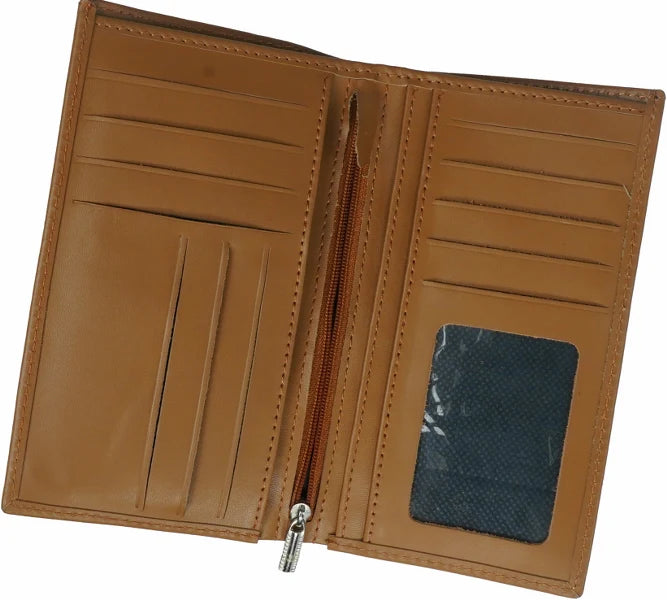 18 Pockets Leather Long Wallet for Men & Women Tan Brown