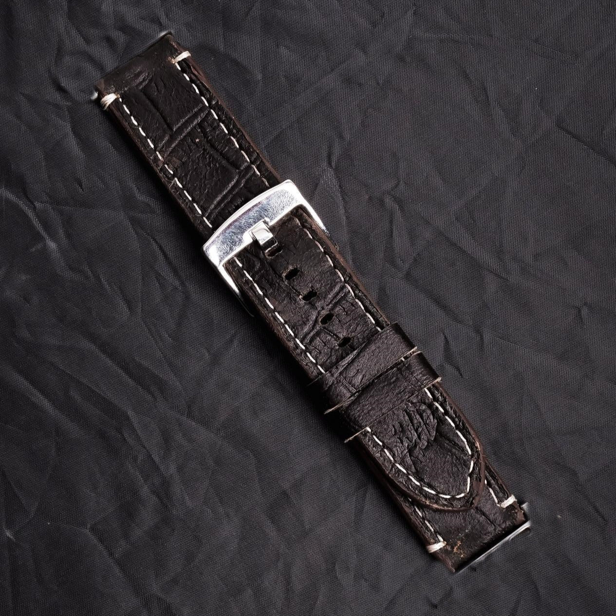 Handmade Leather Watch Strap  Dark Brown Replacement Band with Silver Buckle