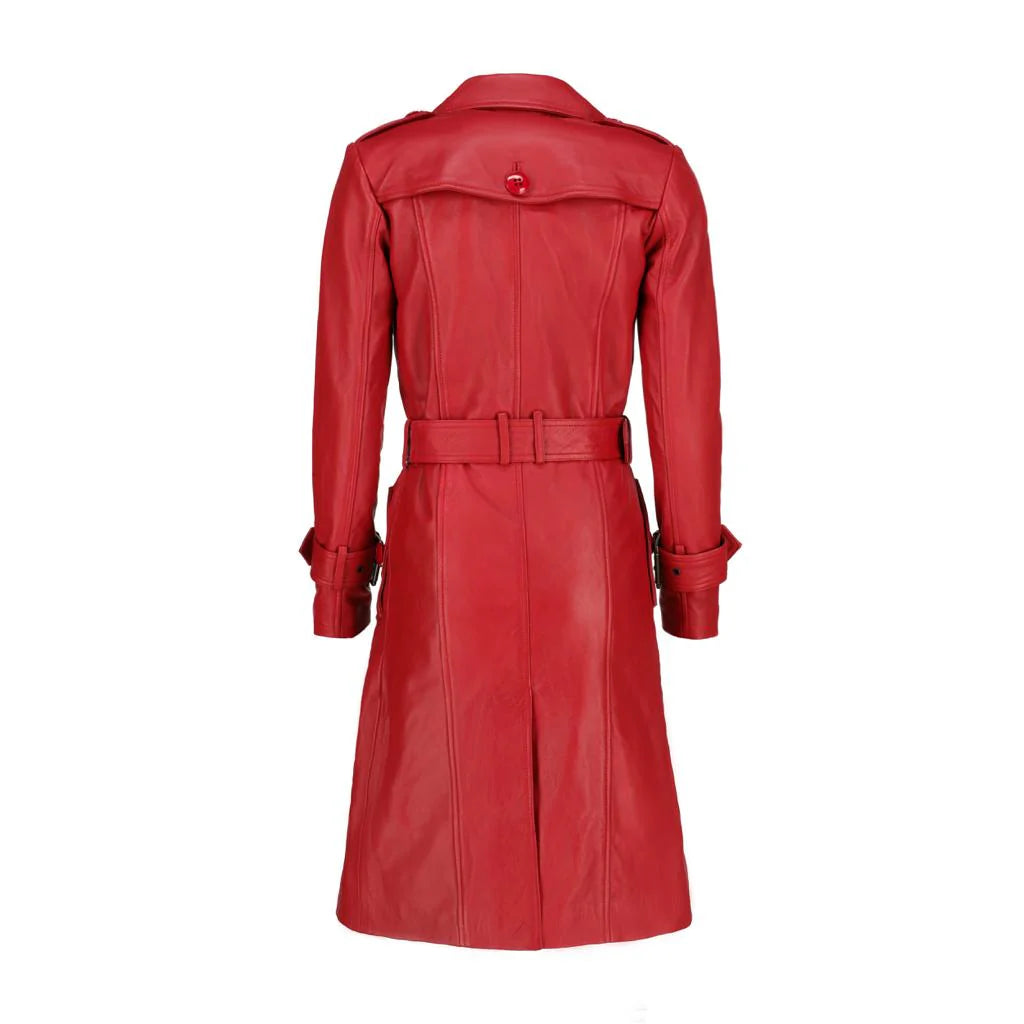 Handmade Long coat Leather Long Coat Women coat Red long coat Trench Coat Long coat with belt Ladies long coat