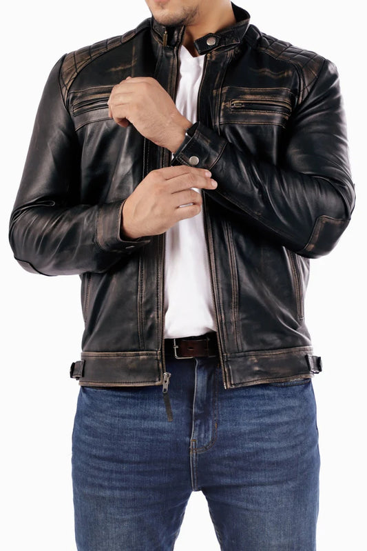 Handmade jacket Black  Casual Biker Style Jacket Men Leather Jacket