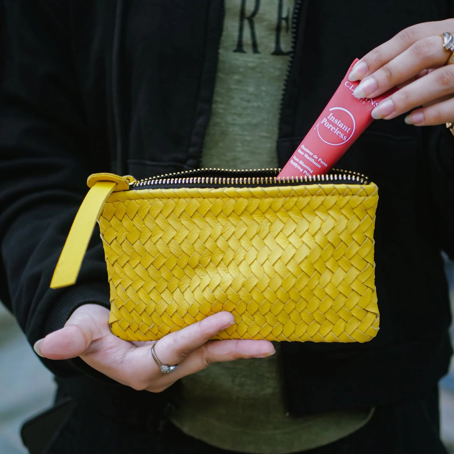 Mini Handwoven Leather Zipper Clutch – Yellow Handwoven Leather Purse