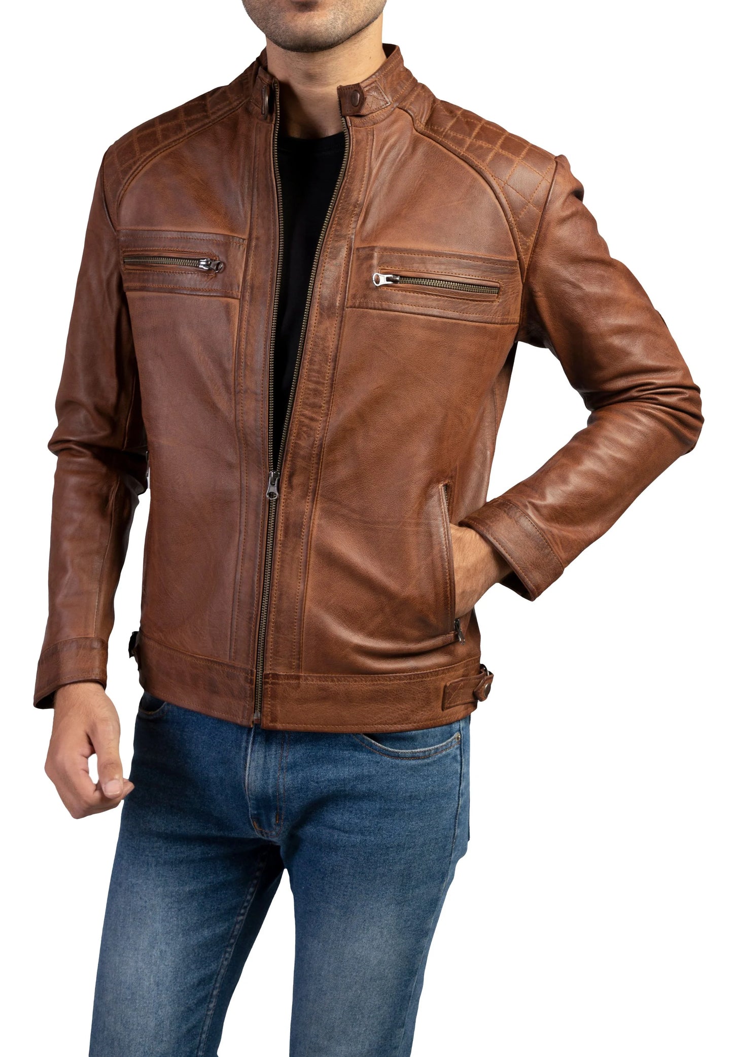 Men Leather Jacket Brown Casual Biker Style Handmade Leather jacket