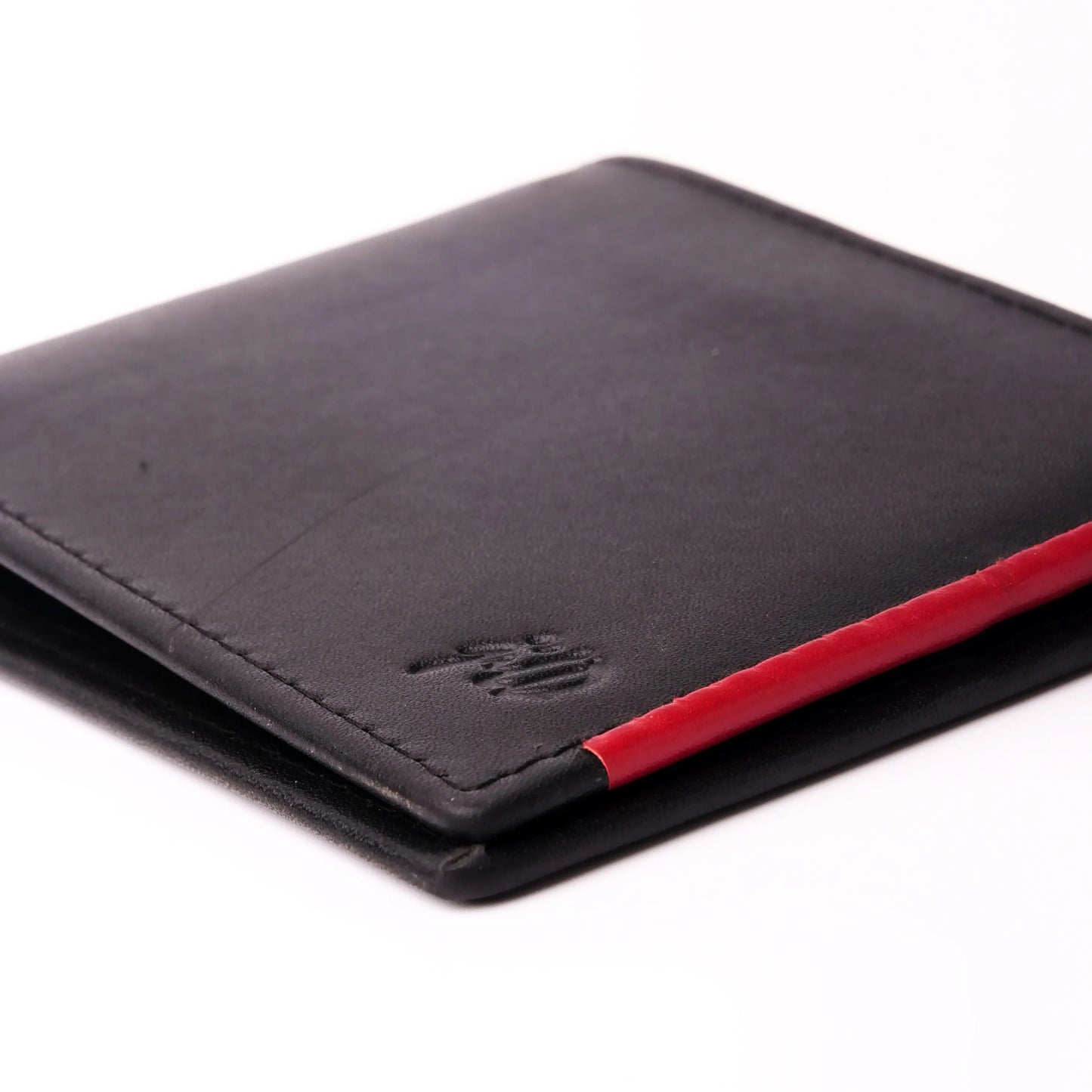 Men’s Pure Leather Bifold Wallet with Red Stripe Wallet with Cash and Card Slots