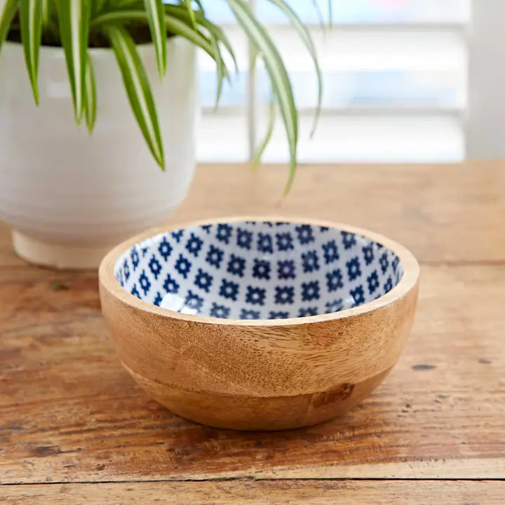 Handmade Blue Patterned Mango Wood Bowl