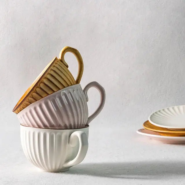 Handmade Japanese Stoneware Coffee Cup and Saucer