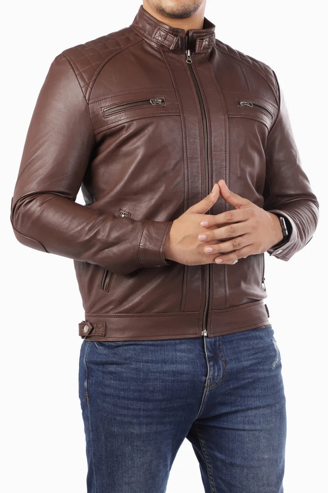 Handmade Jacket Leather Jacket  Casual Brown Biker Style