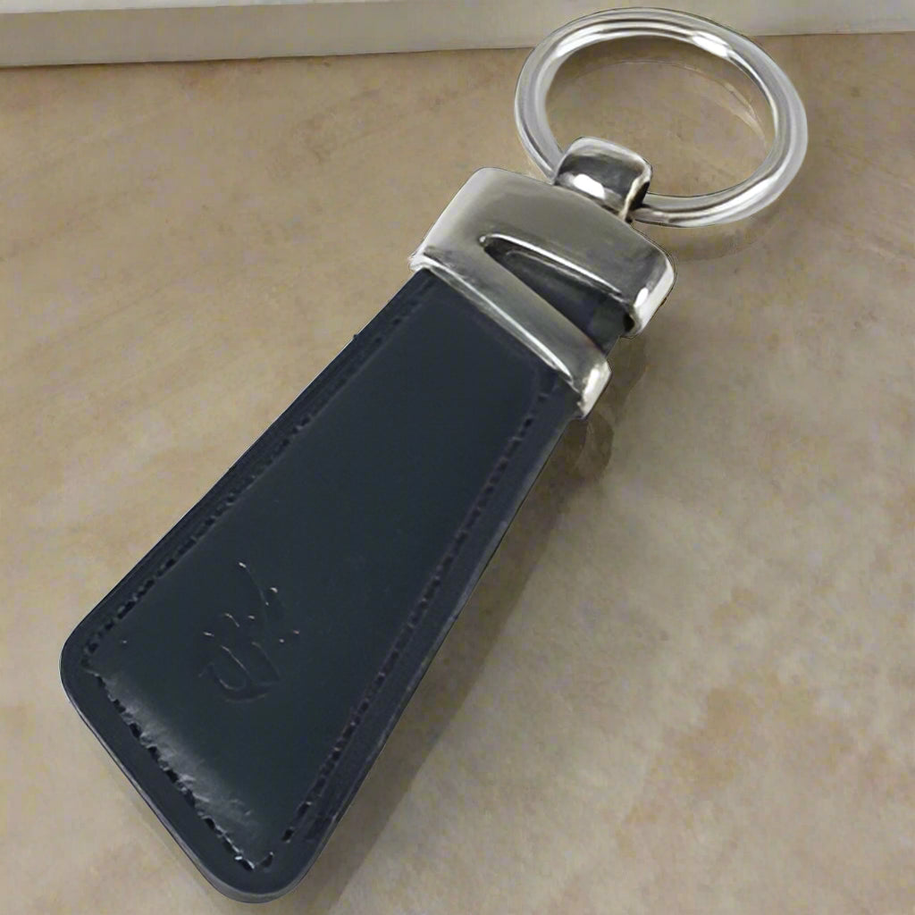 Brown and Blue  Real Leather Keychain - Slim Key Fob with Silver Key Ring