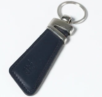 Brown and Blue  Real Leather Keychain - Slim Key Fob with Silver Key Ring
