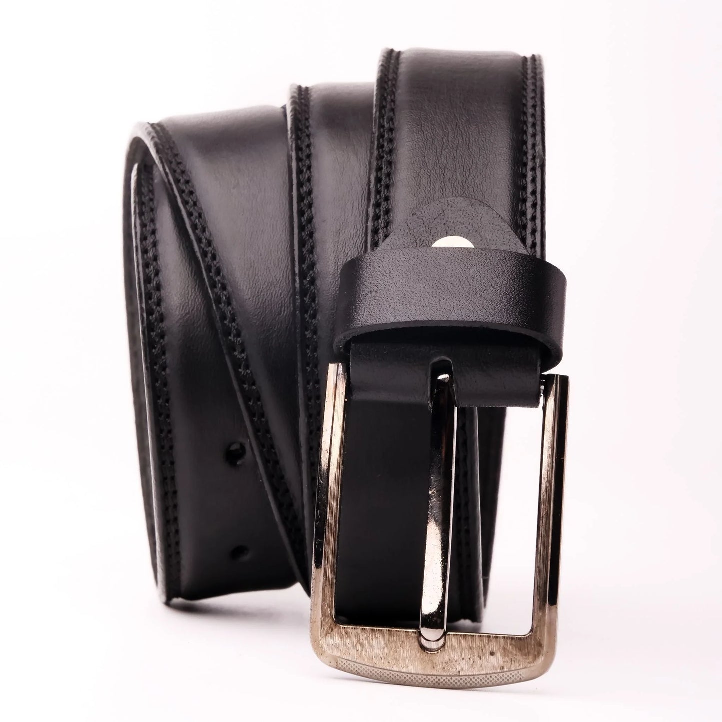 Black Genuine Leather Belt with Single Pin Buckle Classic Everyday Men’s Belt