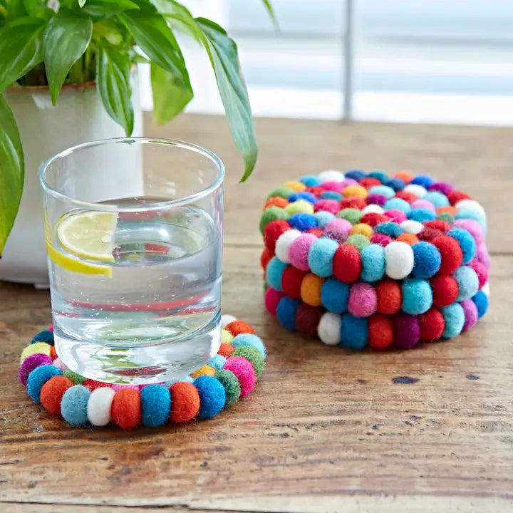 Handmade Natural Felt Ball Coasters