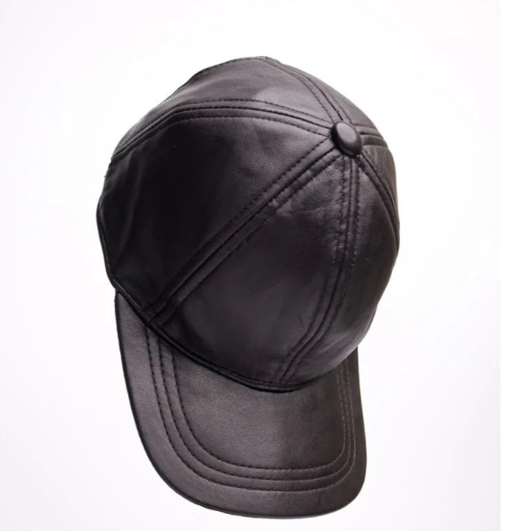 Brown Pure Leather Baseball Cap - Adjustable Strap & Durable Genuine Leather Hat