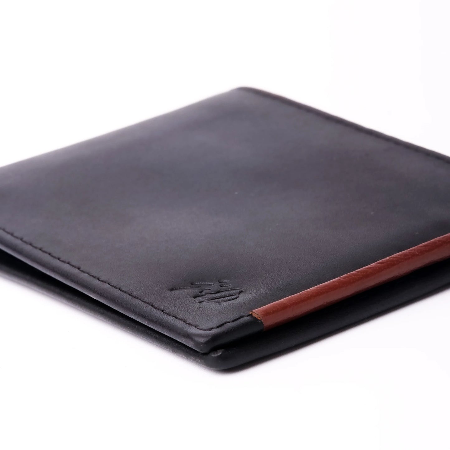 Leather Bifold Wallet with Tan Brown Stripe Slim Card and Cash Holder Wallet