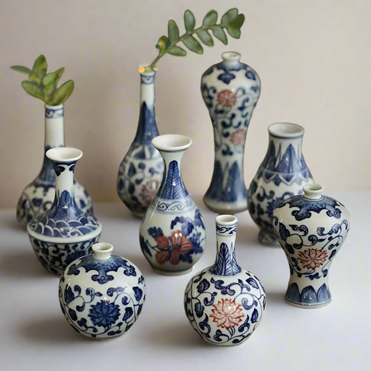 Hand Painted Blue & White Mini Porcelain Vase
