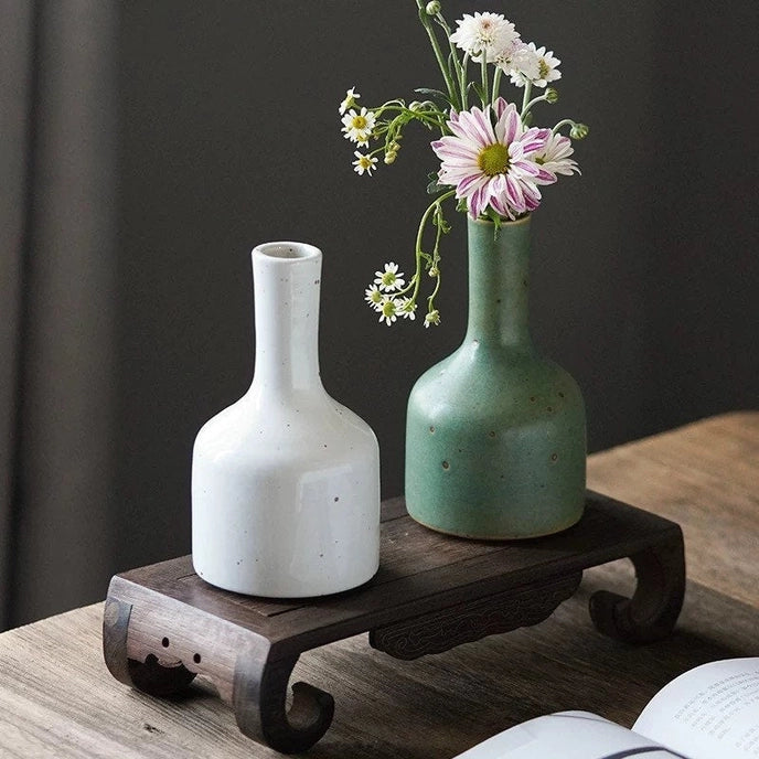Handmade Ceramic Vase Emerald Green and White