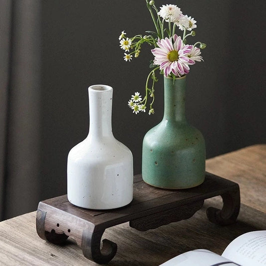 Handmade Ceramic Vase Emerald Green and White