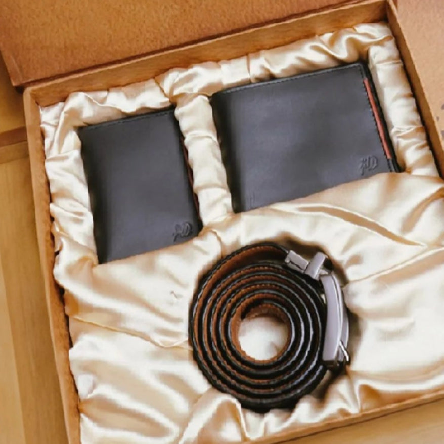 Premium Men’s Leather Gift Set – 4pc  Wallet, Belt, Card Holder & Keychain  Black