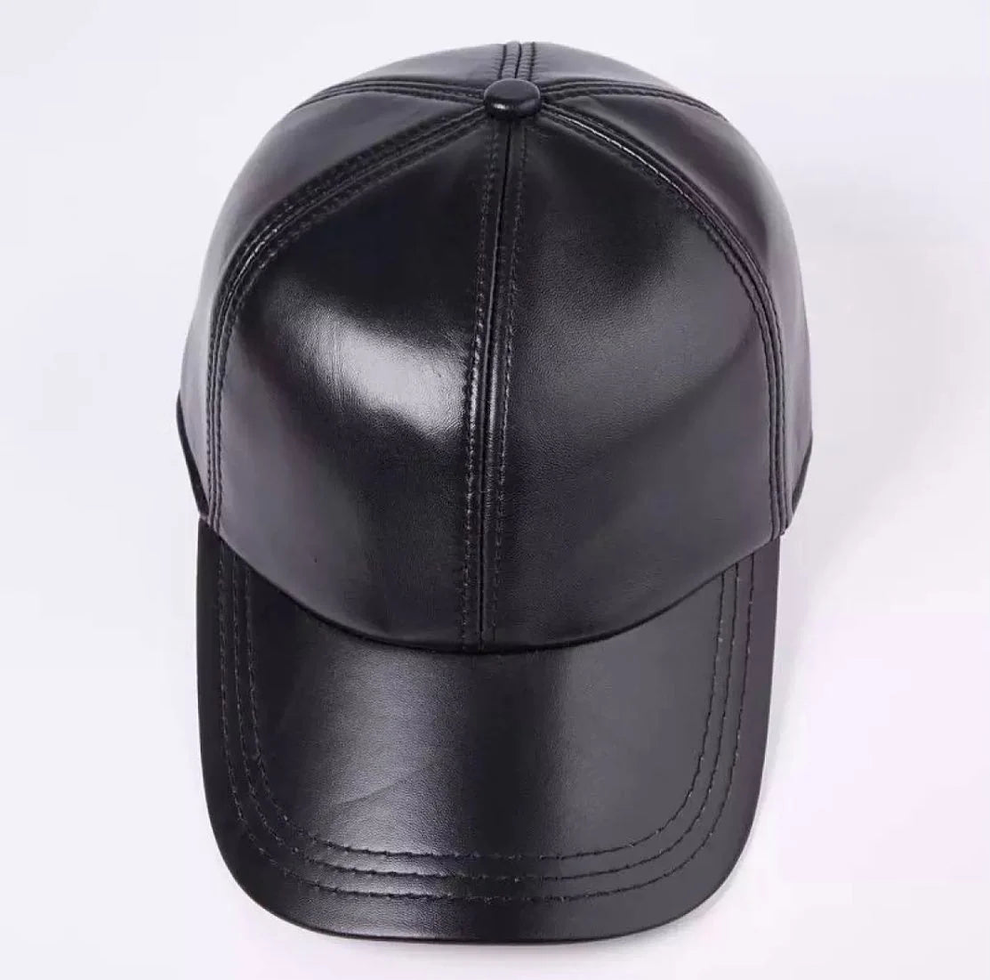 Unisex Pure Leather Adjustable Snapback Hat | Durable Black Leather Cap