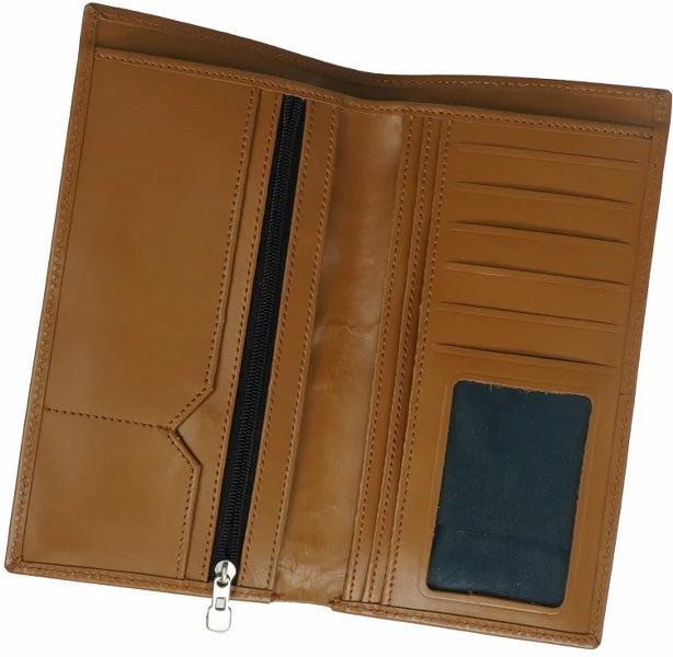 Multi-Purpose Leather Long Wallet for Men – Camel  Genuine Cowhide Travel Wallet