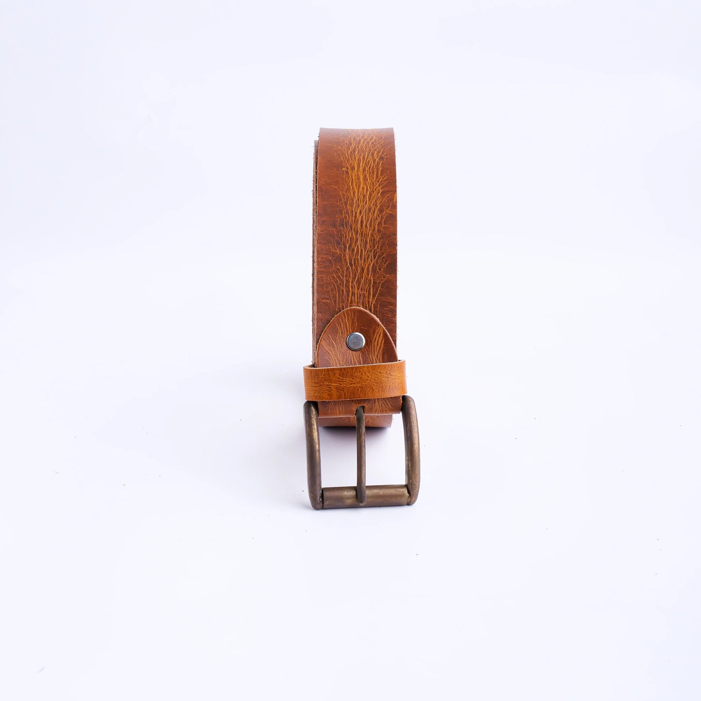 Leather Casual Jeans Belt for Men Tan  1.5" Width with Antique Brass Buckle