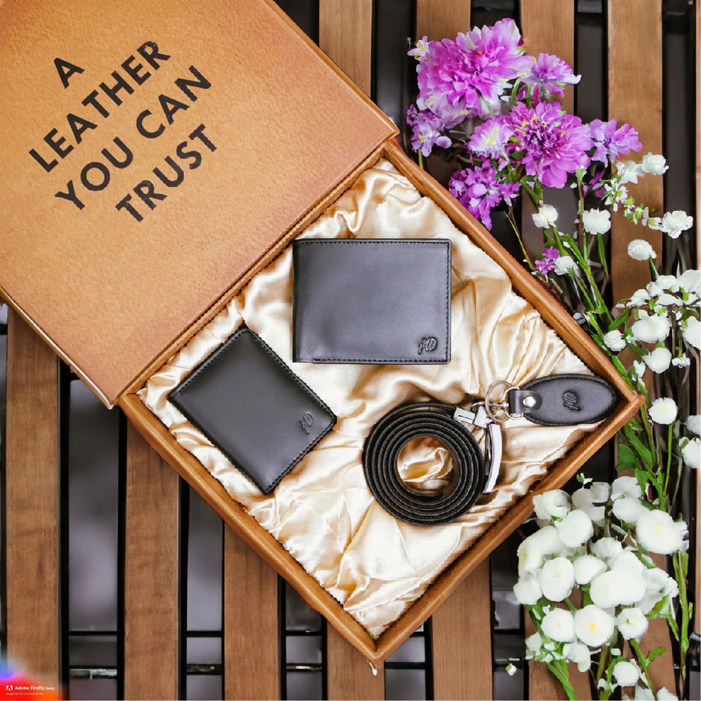 Signature Gift Set for Men – 4 Piece Leather Accessories Box (Black)