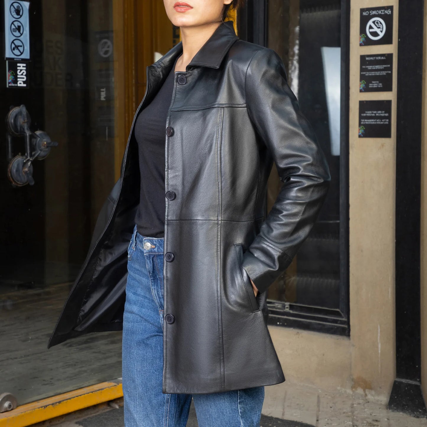 Real Leather Jacket handmade jackets Ladies jackets Long coat for women Long Coat with Pockets Leather Car Coat luxury leather jacket