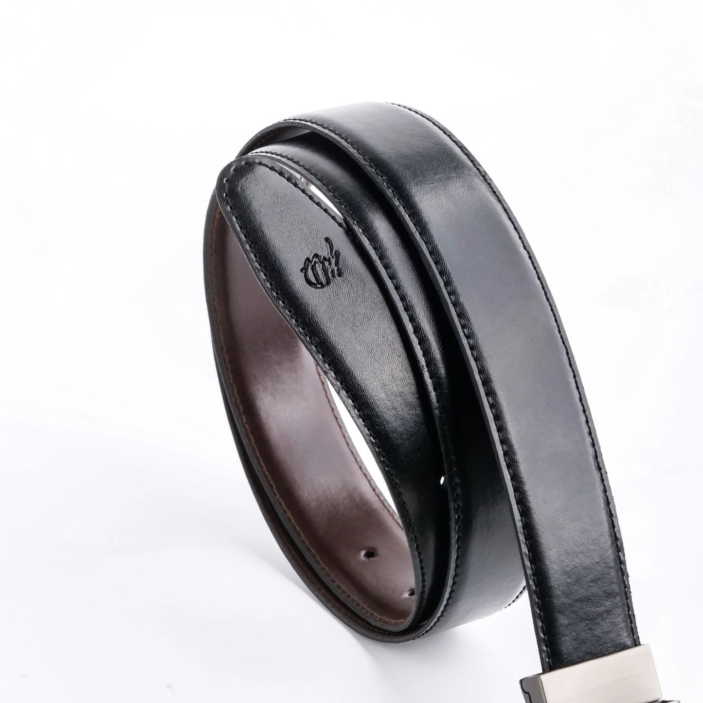 Double-Sided Reversible Men’s Leather Belt – Black & Dark Brown