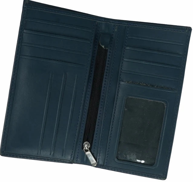 18 Pockets Leather Long Wallet Blue Travel Organizer Wallet for Cards, Cash and  Passport