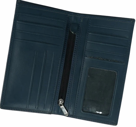 18 Pockets Leather Long Wallet Blue Travel Organizer Wallet for Cards, Cash and  Passport