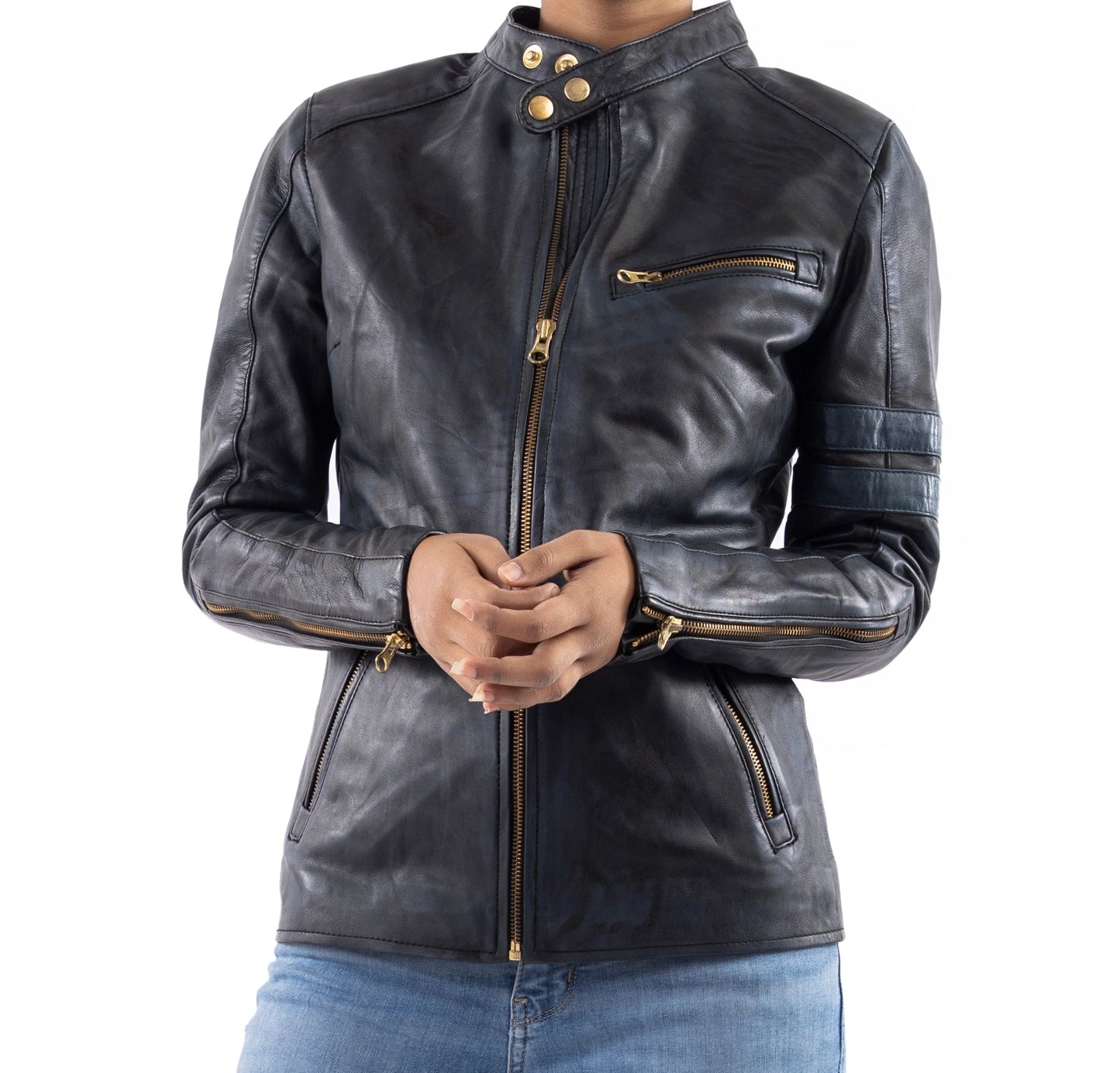 Leather Jacket Handmade Jacket Women Jacket Biker Jacket Blue