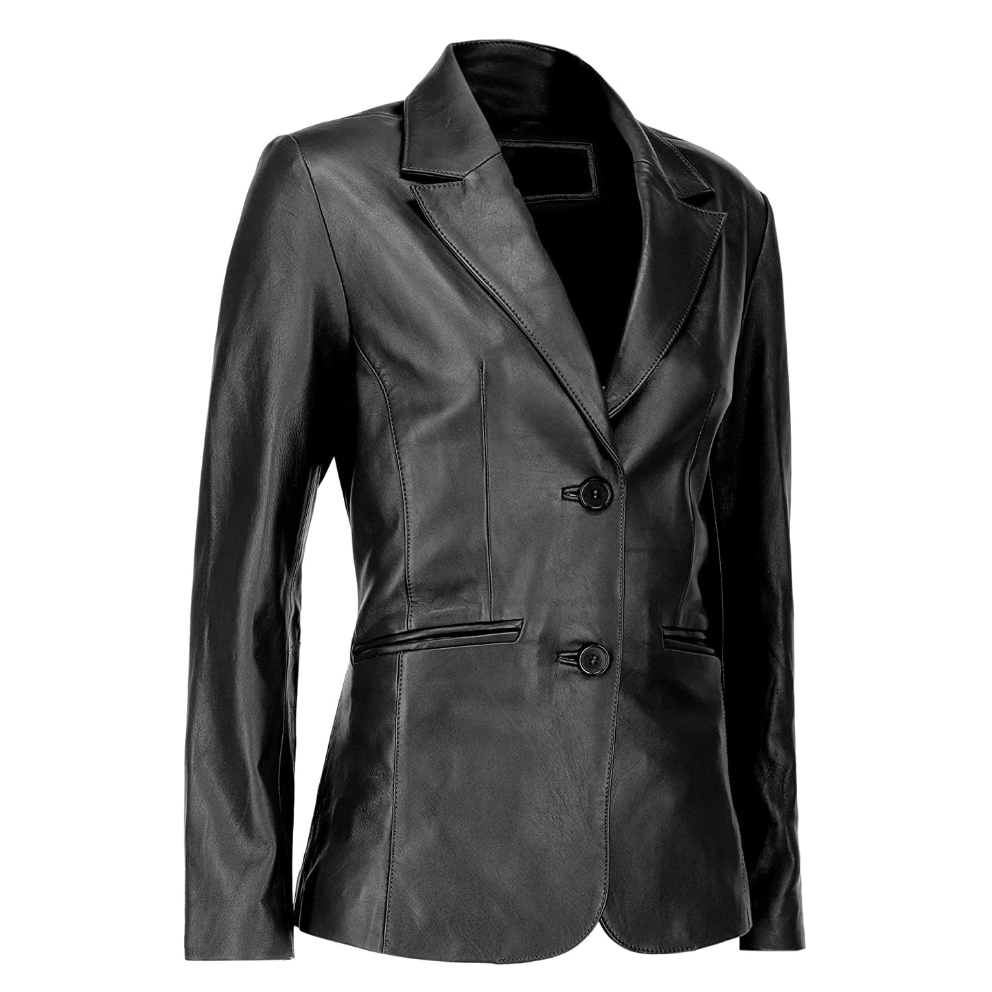 Handmade Blazer Leather Blazer  2-Button Leather Blazer Black leather blazer Blazer foe women
