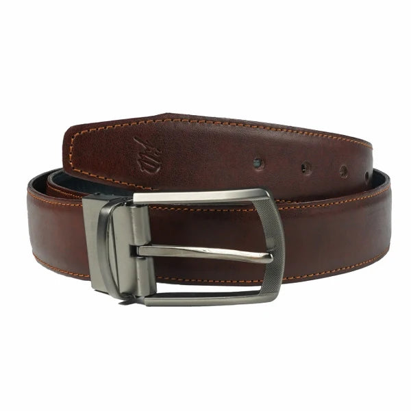 Men’s Leather Belt – Double-Sided Laminated Belt with Silver Buckle – 2-in-1 Formal & Casual Accessory